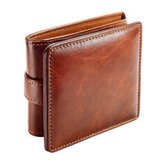 Brown leather wallet isolated on transparent background.