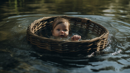 Baby, Girl, River, Floating, Basket, Water, Sea 
