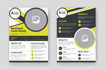 Case Study Layout Template. Minimalist Business Report with Simple Design with Black and Yellow Elements.