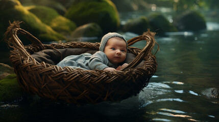 Baby, Girl, River, Floating, Basket, Water, Sea 