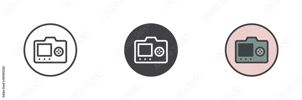 Poster photo camera display different style icon set