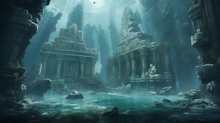 A large mass of ocean water covered the ruined temple.