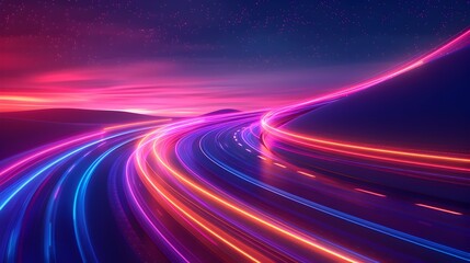Luminous and Energetic Abstract Road with Vibrant Neon Lights and Smooth Curved Lines