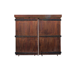 Old double wooden doors isolated