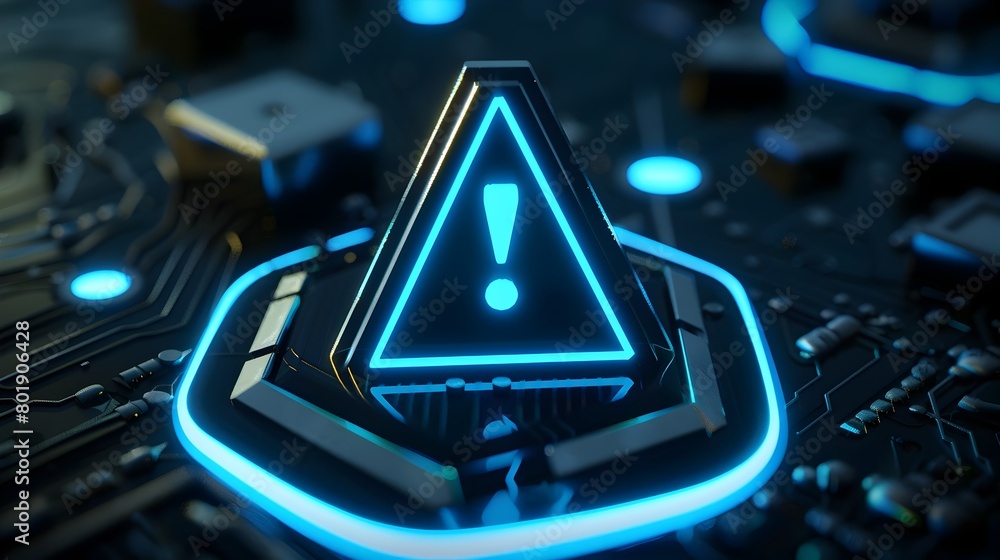 Aufkleber intricate digital warning icon in glowing triangular form with exclamation marker