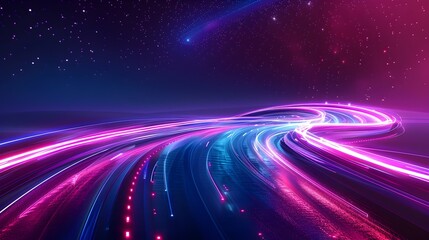 Luminous Futuristic Abstract Road with Vibrant Neon Curves and Lights