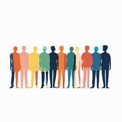 A group of people are standing in a line, with some wearing suits