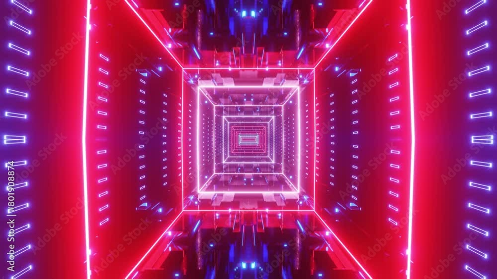 Poster glow sci fi symmetrical construction. vj loop trendy neon tunnel. hi tech neon tunel. sci-fi flight 