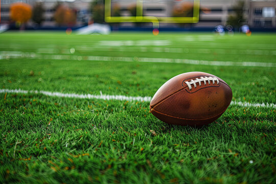 American football on football field background

