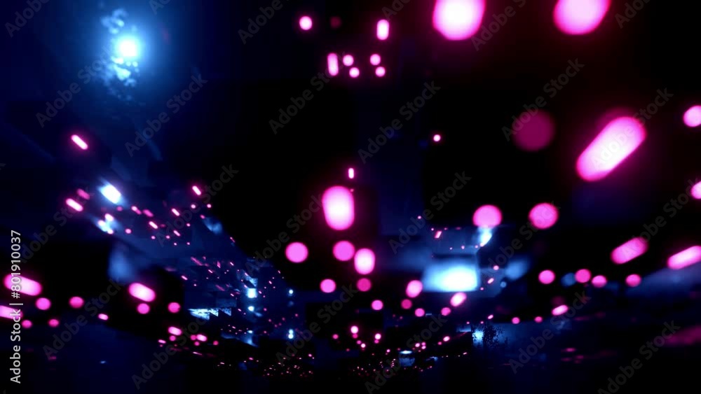 Aufkleber flight through hi-tech technology tunnel with camera shake. neon light and fog, sci-fi constructions
