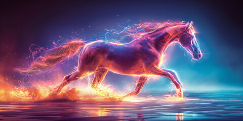 Obraz premium neon vector horse running on neon backgrond