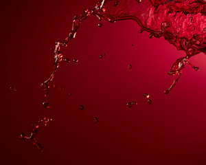 Red wine splash on a dark red background.