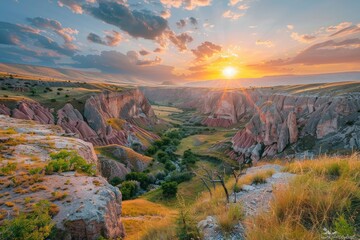 canyon view in summer. Colorful canyon landscape at sunset. nature scenery in the canyon. amazing nature background. summer landscape in nature. Tasyaran canyon travel  - generative ai