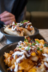 Corn and Chicken Tempura close-up in black bowl