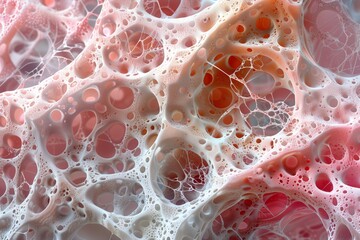 Healthy bone cell structure macro. Abstract structure of bone tissue affected by a cancerous tumor electron photograph