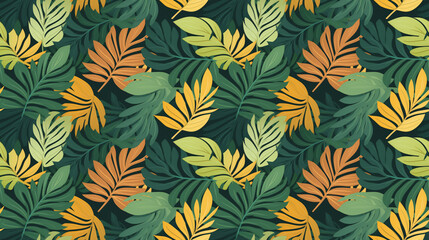 Fototapeta premium A seamless pattern of stylized tropical leaves in a jungle setting.