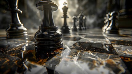 A captivating 3D model of a chessboard with a strategic move about to be made, symbolizing strategic planning and decisionmaking in leadership  ,3D style