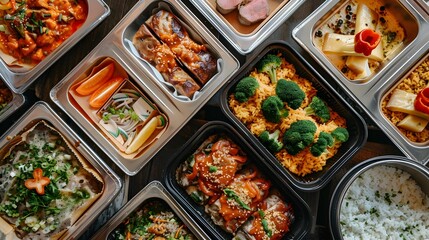 Diverse Gourmet Meals Packaged for Efficient Delivery from a Bustling Urban Kitchen