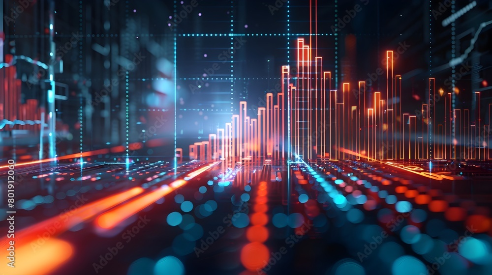 Poster quarterly financial highlights displayed on dynamic 3d data visualization