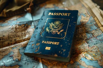 古びたパスポートと地図