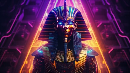 An abstract neon-glowing pharaoh, exuding power and the mystique of ancient Egypt.