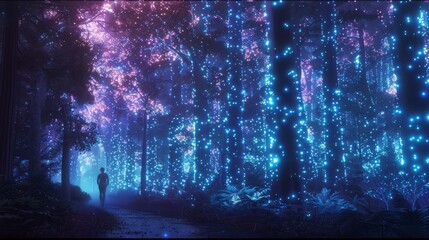 Naklejka premium In a future where natural forests have all but disappeared, a digital forest stands as a poignant echo of the past