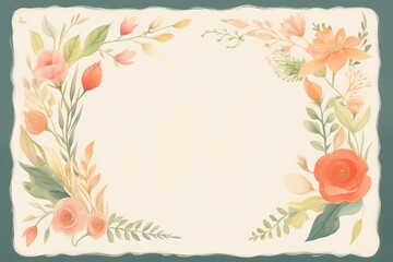 A watercolor painting of a floral frame with a cream background