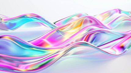  Each wave of neon multicolor with a touch of pink on a wavy abstract glass background is captured in exquisite detail, creating a visually captivating composition against a backdrop of pristine white
