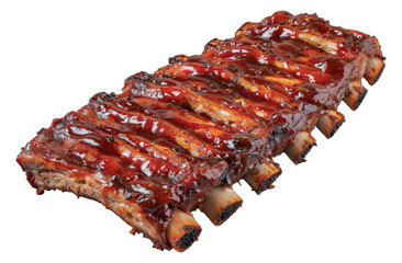 Delicious barbecue ribs covered in rich red sauce, cut out - stock png.