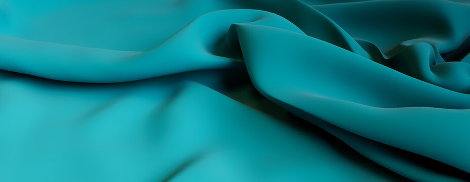 Teal Cloth with Ripples and Folds. Colorful Luxury Surface Background.