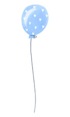 air blue balloon in a heart. Birth of a boy. Hand drawn cartoon illustration on isolated background