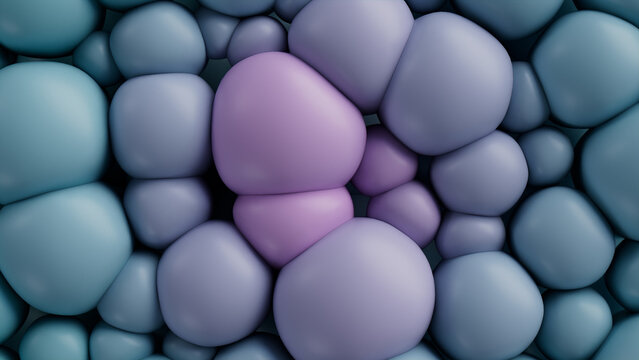 Pastel Colored 3D Spheres squash together to make a Multicolored abstract background. 3D Render.  