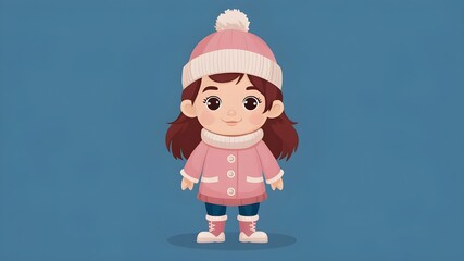 Cute little girl in warm clothes. Vector illustration. Cartoon character.
