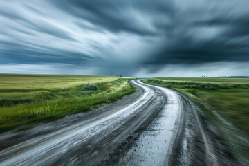 Fototapeta premium A tornado at the end of a rural dirt road.