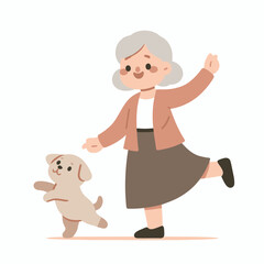 Obraz premium An elderly woman is dancing with a dog .