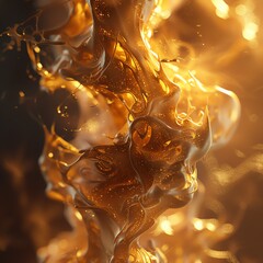 Render a macro view of a flickering flame with intricate details, showcasing the delicate dance of light and shadows, emphasizing the dynamic energy and warmth of the fire