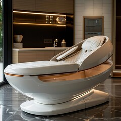 Hightech Thai massage table adjusting automatically to the patients body pressure points, providing targeted relief for office syndrome , 8K