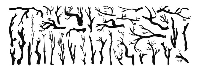 Set of Tree Isolated Branches Silhouettes