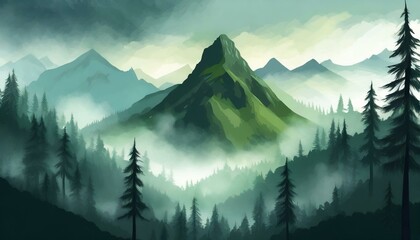majestic mountain with the fog and mist in a forest