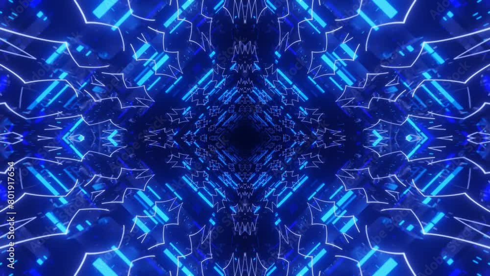 Poster glow sci fi symmetrical construction. vj loop trendy neon tunnel. hi tech neon tunel. sci-fi flight 