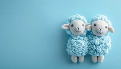 7 Diy Eid al adha lamb sheep baby craft on blue background. 