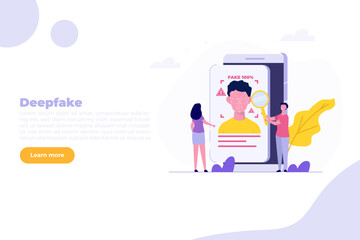 Deepfake, Deep face technology concept. Flat Vector illustration for banner, website, landing page, flyer.
