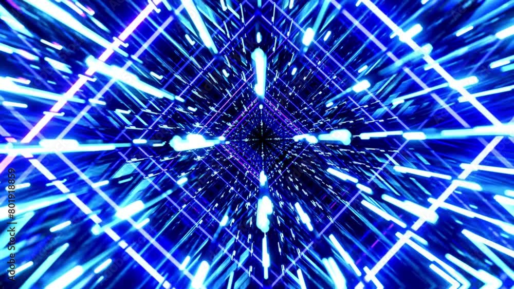 Poster flight through hi-tech technology tunnel with camera shake. neon light, sci-fi constructions, myster