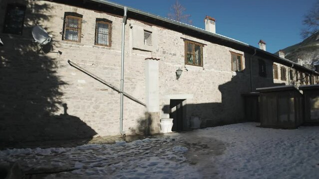 Winter view of Medieval Bachkovo Monastery Dormition of the Mother of God, Bulgaria