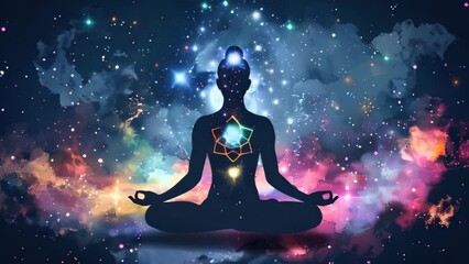 A meditating silhouette, healing, meditation and spirituality concept animation