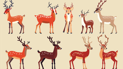 Set of nice nine reindeer Vector illustration. Vector