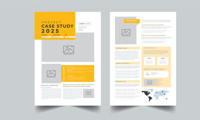 Project Case Study, Case Study Report, Business Case Study Layout with 2 Page design Yellow Accents Template