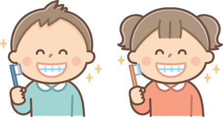健康な歯の男の子と女の子