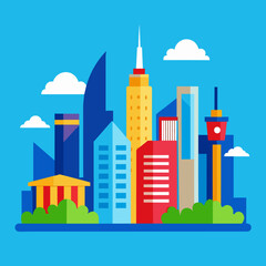 Buildings, Blue Sky and Copy Space. Vector Illustration. Business Travel and Tourism Concept with Modern Architecture