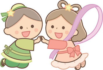 向かい合う織姫と彦星